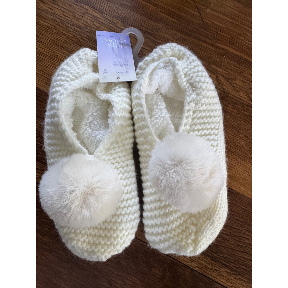 NWT Stars Above Ivory Knit Pom Pom Slipper‎ Booties One Size Target